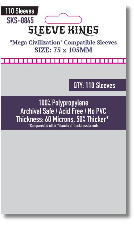 "Mega Civilization" Compatible Sleeves (75x105mm) 110 pack, 60 Microns, SKS-8845