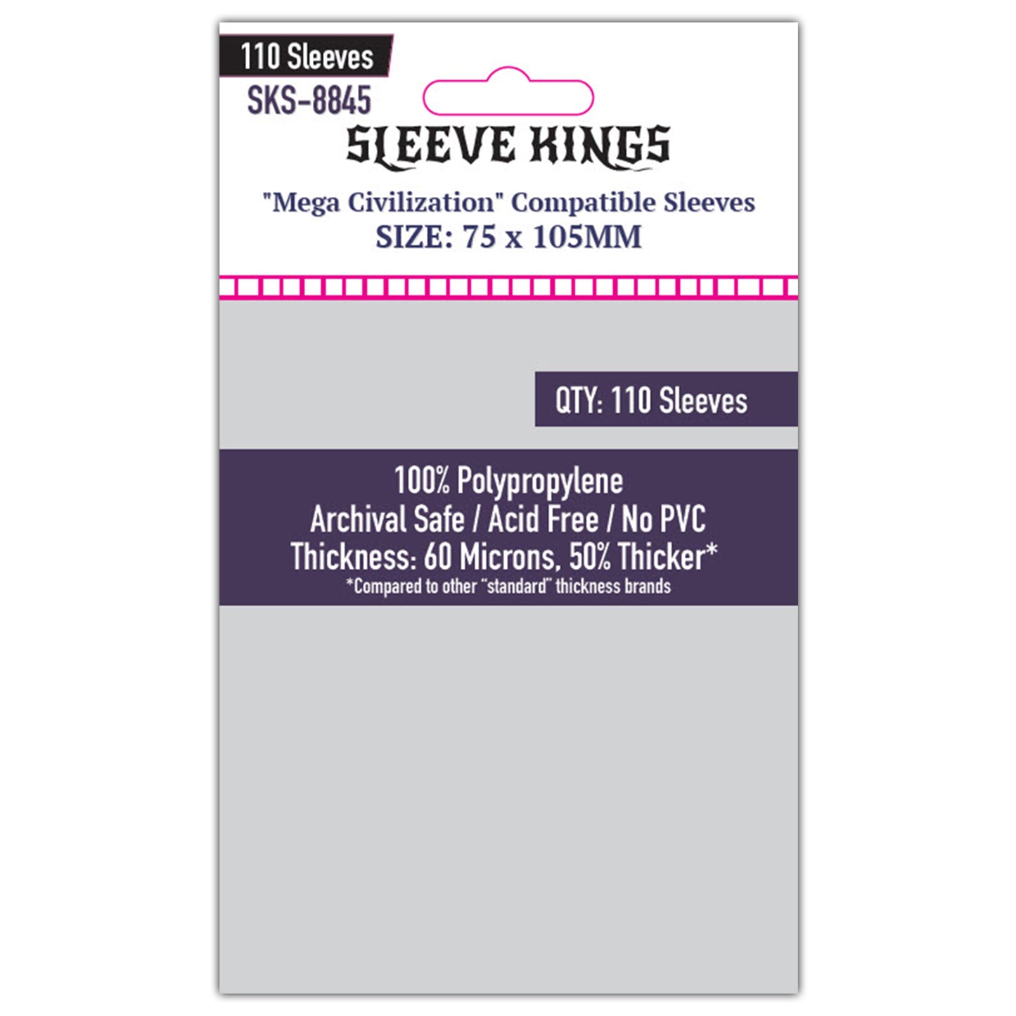 "Mega Civilization" Compatible Sleeves (75x105mm) 110 pack, 60 Microns, SKS-8845