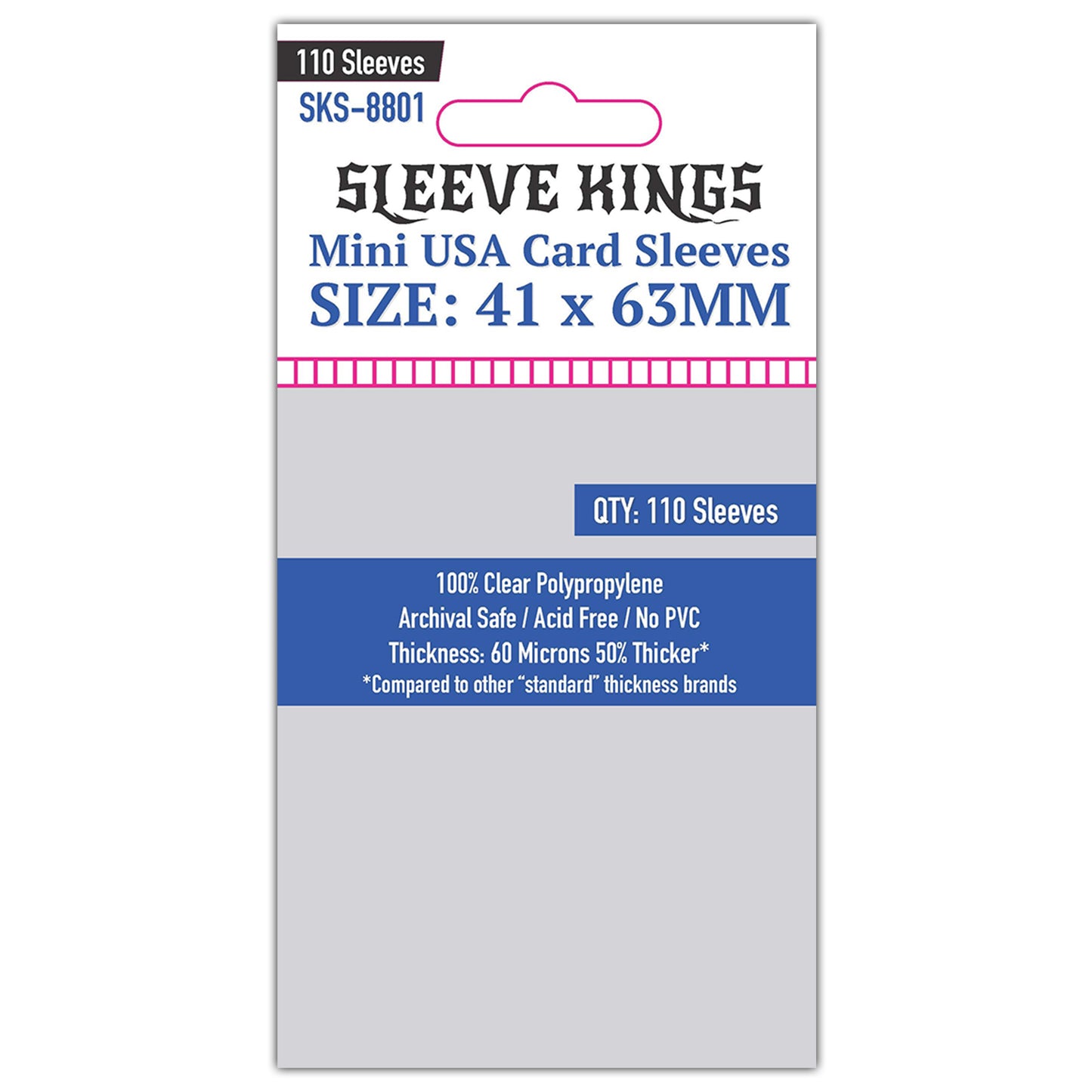Sleeve Kings Mini USA Game Card Sleeves (41x63mm) 110 Pack, 60 Micron, SKS-8801