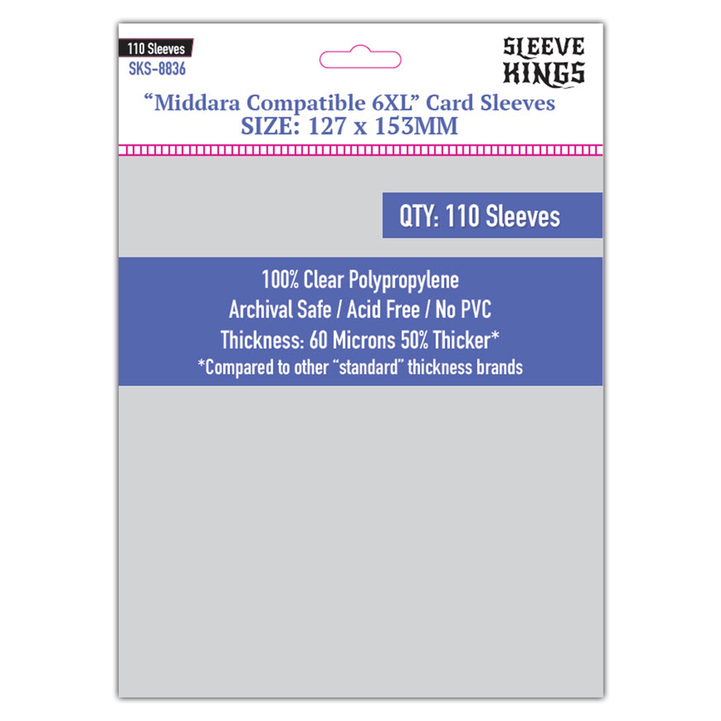 "Middara" Compatible 6XL Game Card Sleeves (127x153mm) 110 Pack, 60 Micron, SKS-8836