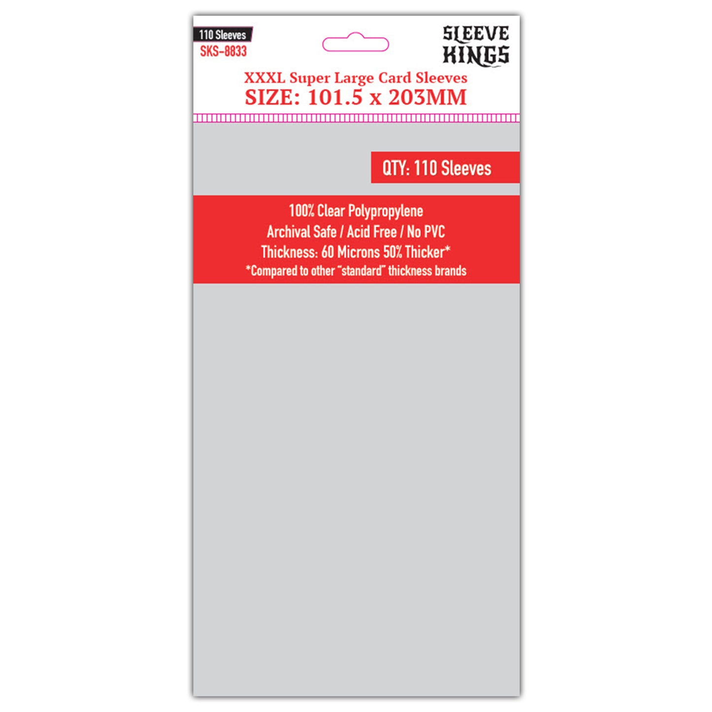 XXXL Super Large Game Card Sleeves (101.5x203mm) 110 Pack, 60 Micron, SKS-8833