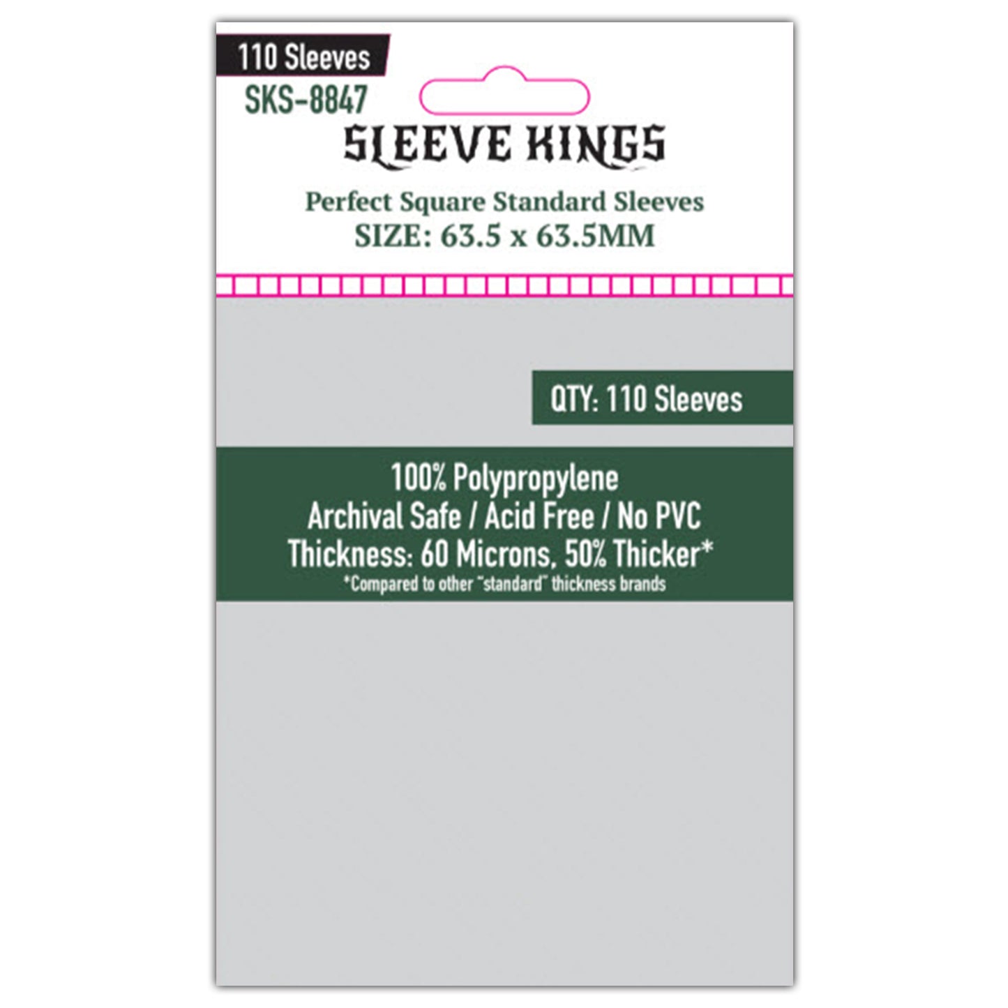 Perfect Square Standard Sleeves (63.5 X 63.5 MM) 110 Pack, 60 Microns SKS-8847