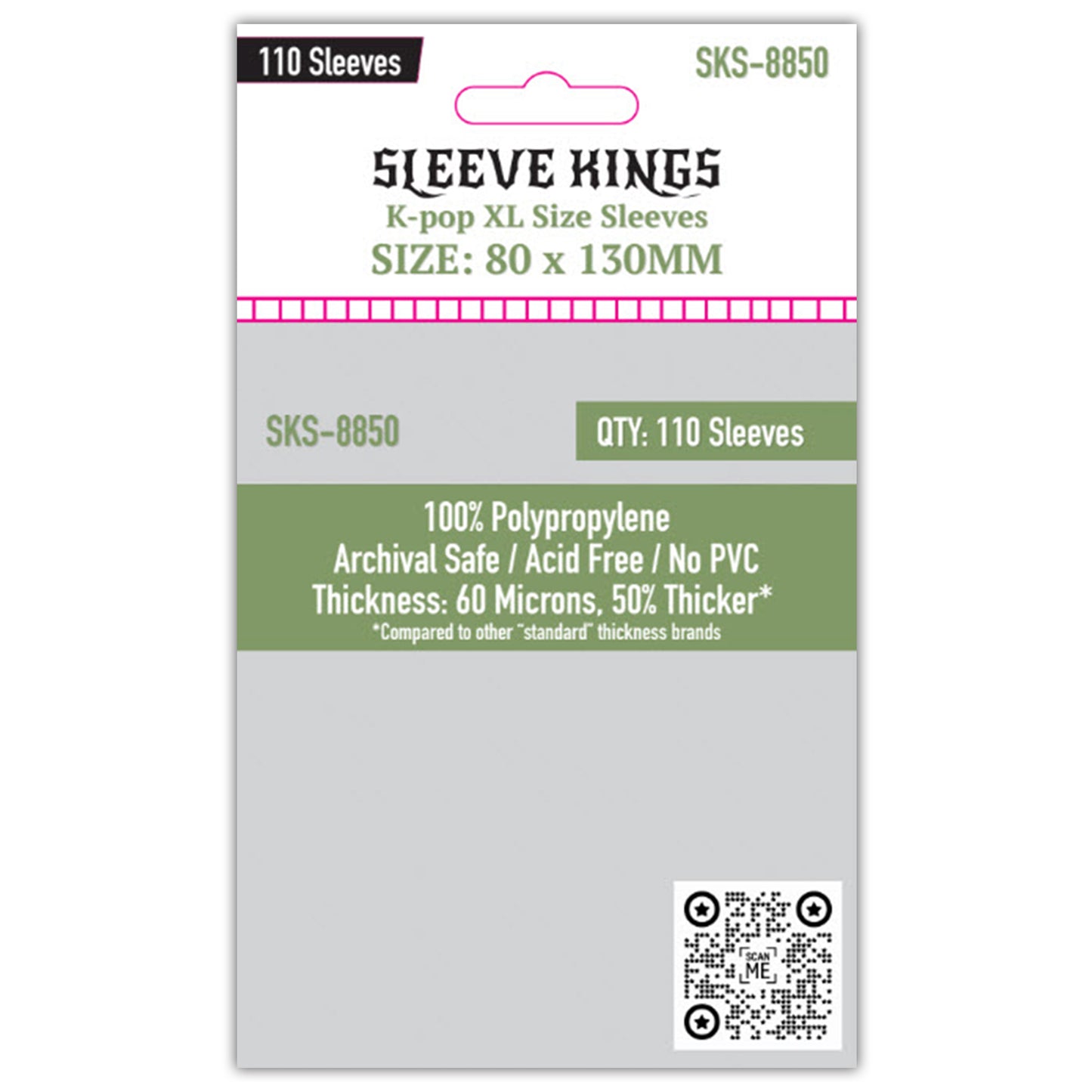 "Kpop XL" Size (80 x 130 MM) 110 Pack, 60 Microns, SKS-8850