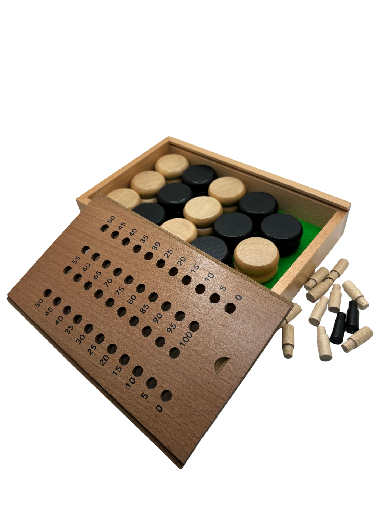 ELITE Magnetic Clasp Storage Box With 2 Pegs; Scoring Track for Crokinole + 28 discs (2024 Version)