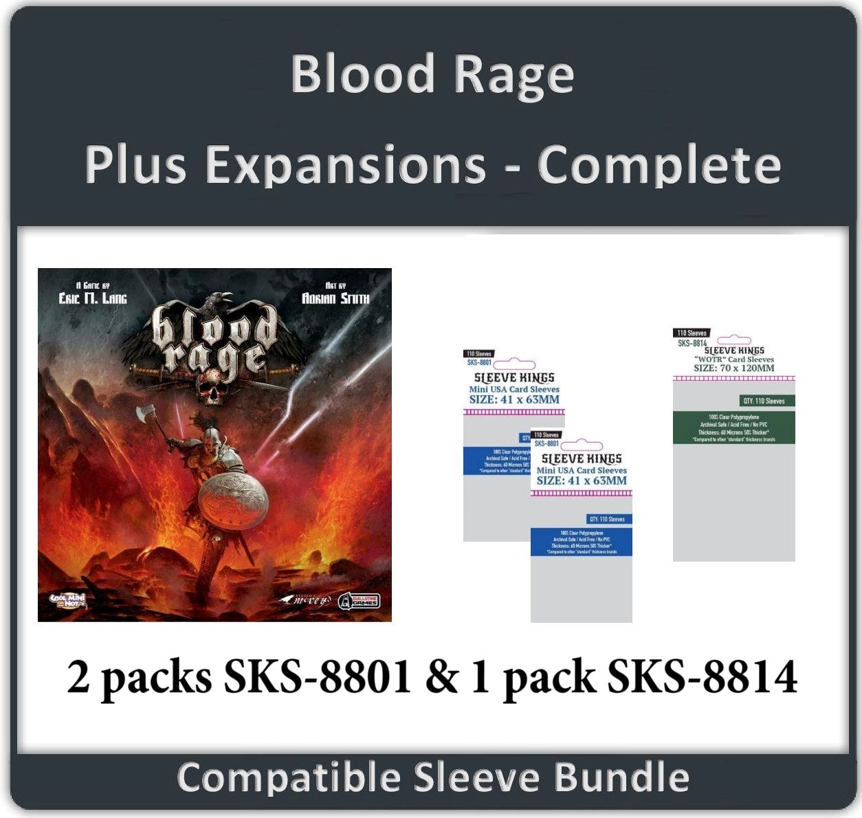 "Blood Rage + Expansions Complete" Compatible Sleeve Bundle (8801 X 2 + 8814 X 1)