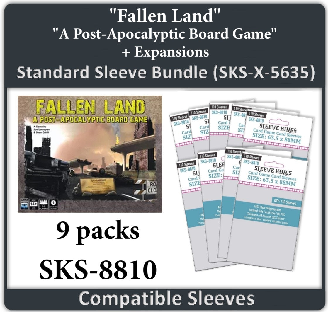 "Fallen Land: A Post Apocalyptic Board Game + Expansions" Compatible Sleeve Bundle (8810 X 9)