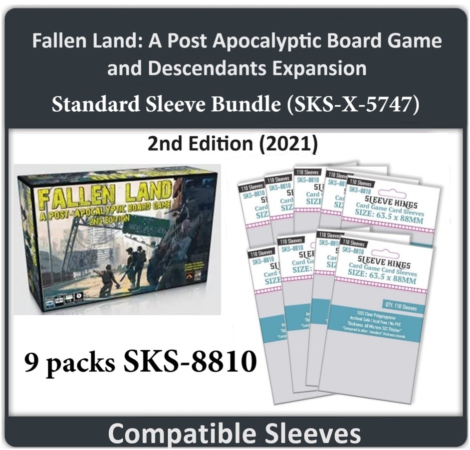 Fallen Land: A Post Apocalyptic Board Game – 2nd Edition (2023) & Descendants Expansion Compatible Card Sleeve Bundle (8810 x 9))