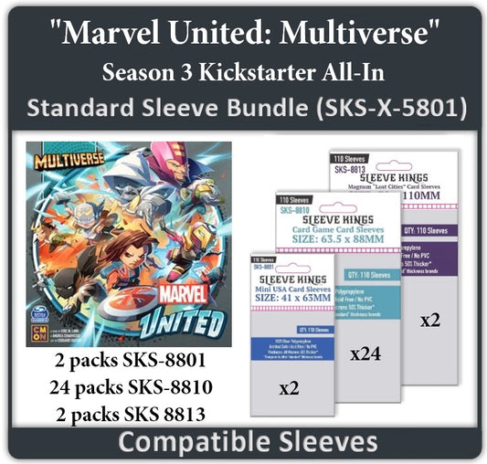 "Marvel United: Multiverse" Season 3 Kickstarter All In Compatible Card Sleeve Bundle (8801 x 2, 8810 x 24, 8813 x 2)