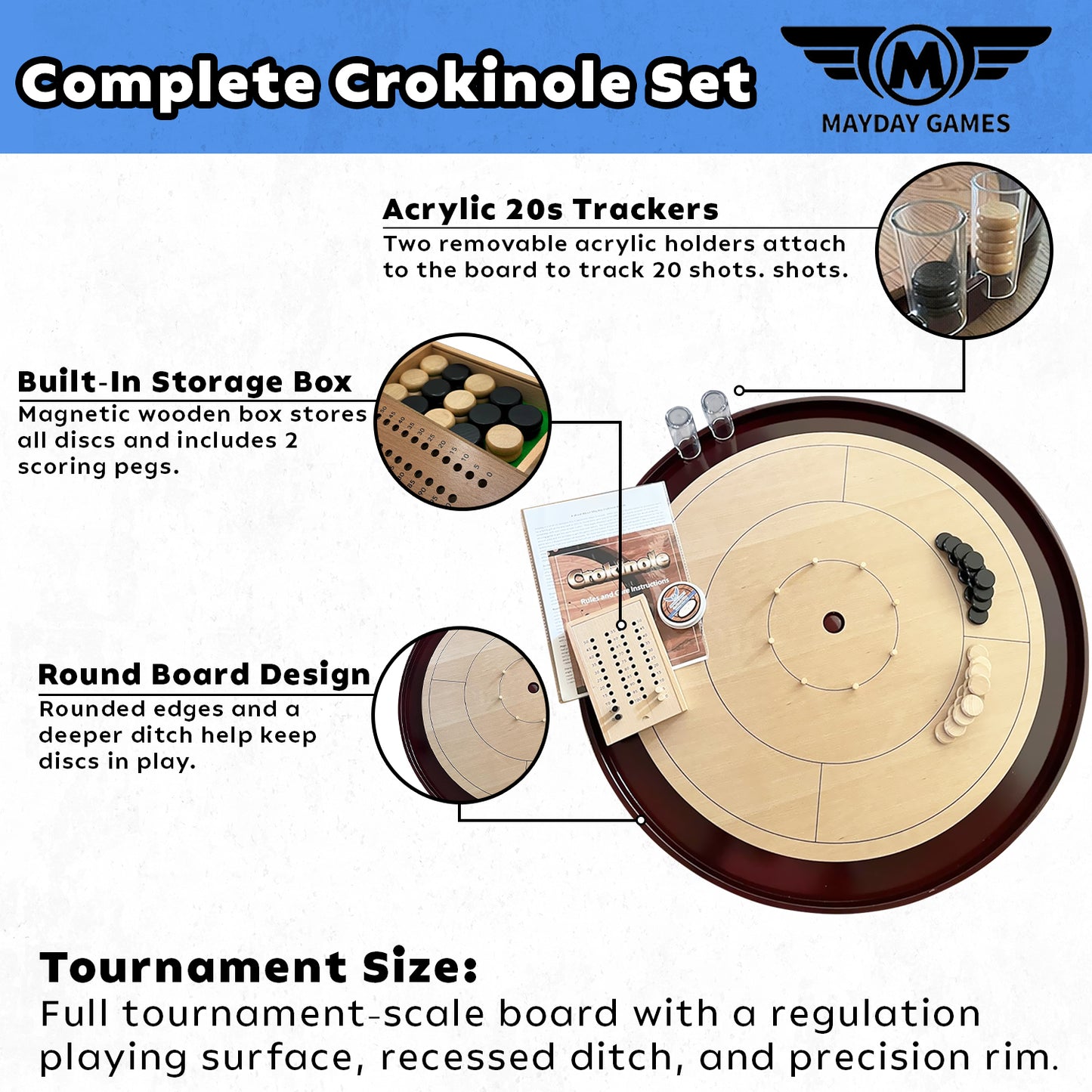 Crokinole TOURNAMENT Edition Hardwood Board Mahogany or Beech