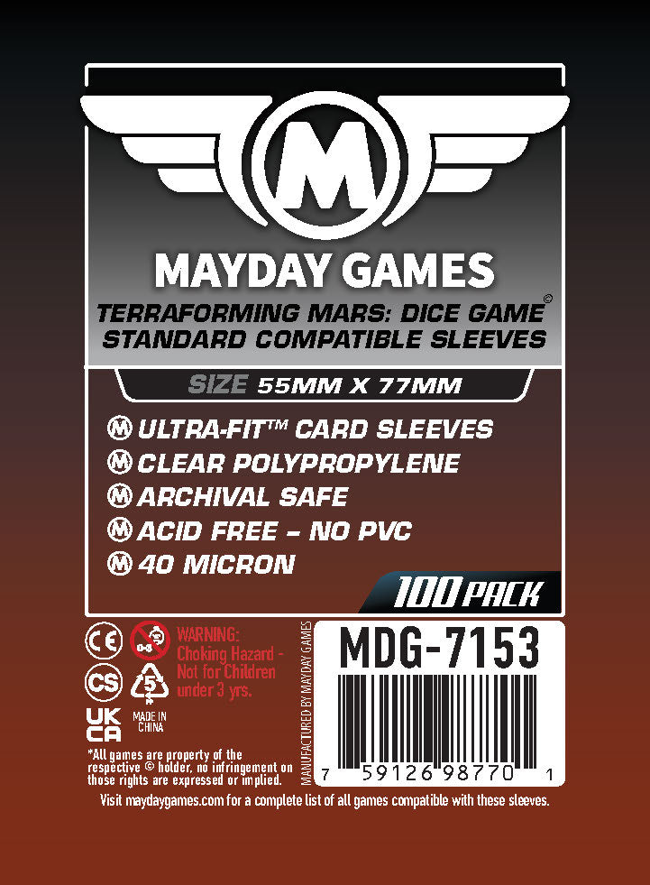 Terraforming Mars: Dice Game Compatible Sleeves (55 x 77 MM) (Premium 7154 or Standard 7153)