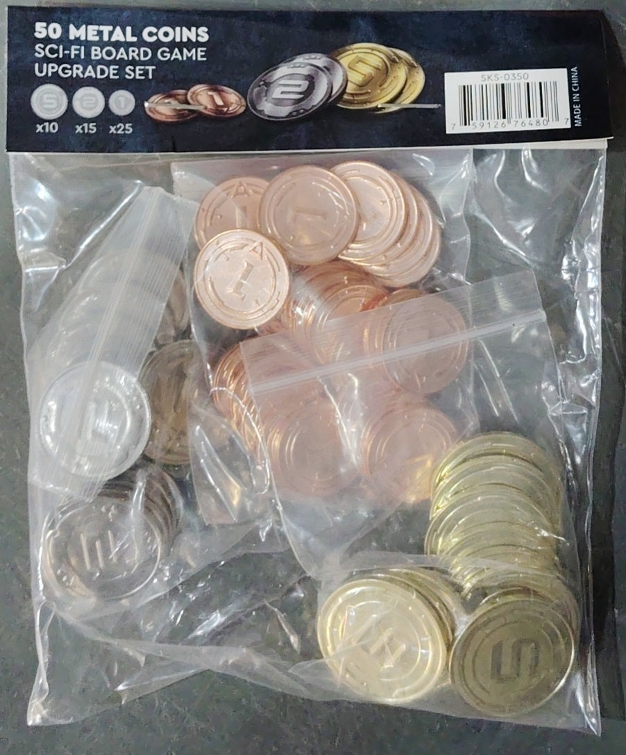 50 Metal Coin Board Game Upgrade Set (Sci-Fi Coins) NEW!