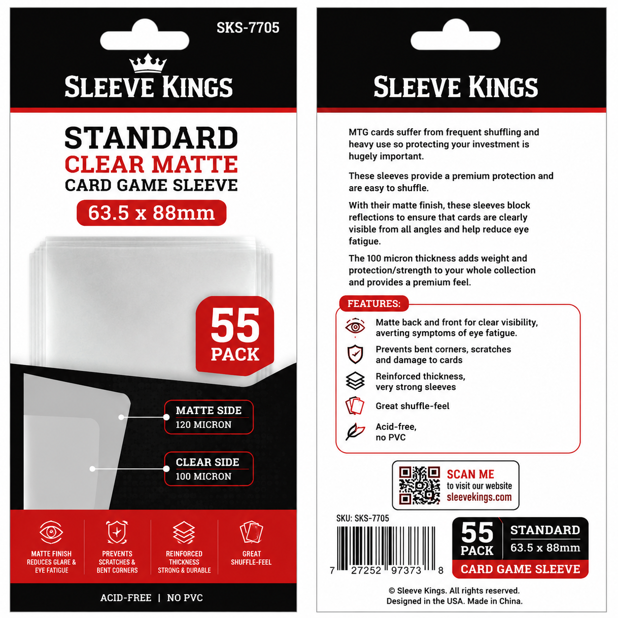 Standard Clear Matte Card Game Sleeve (63.5x88mm) 55 Pack (SKS-7705)  PREORDER