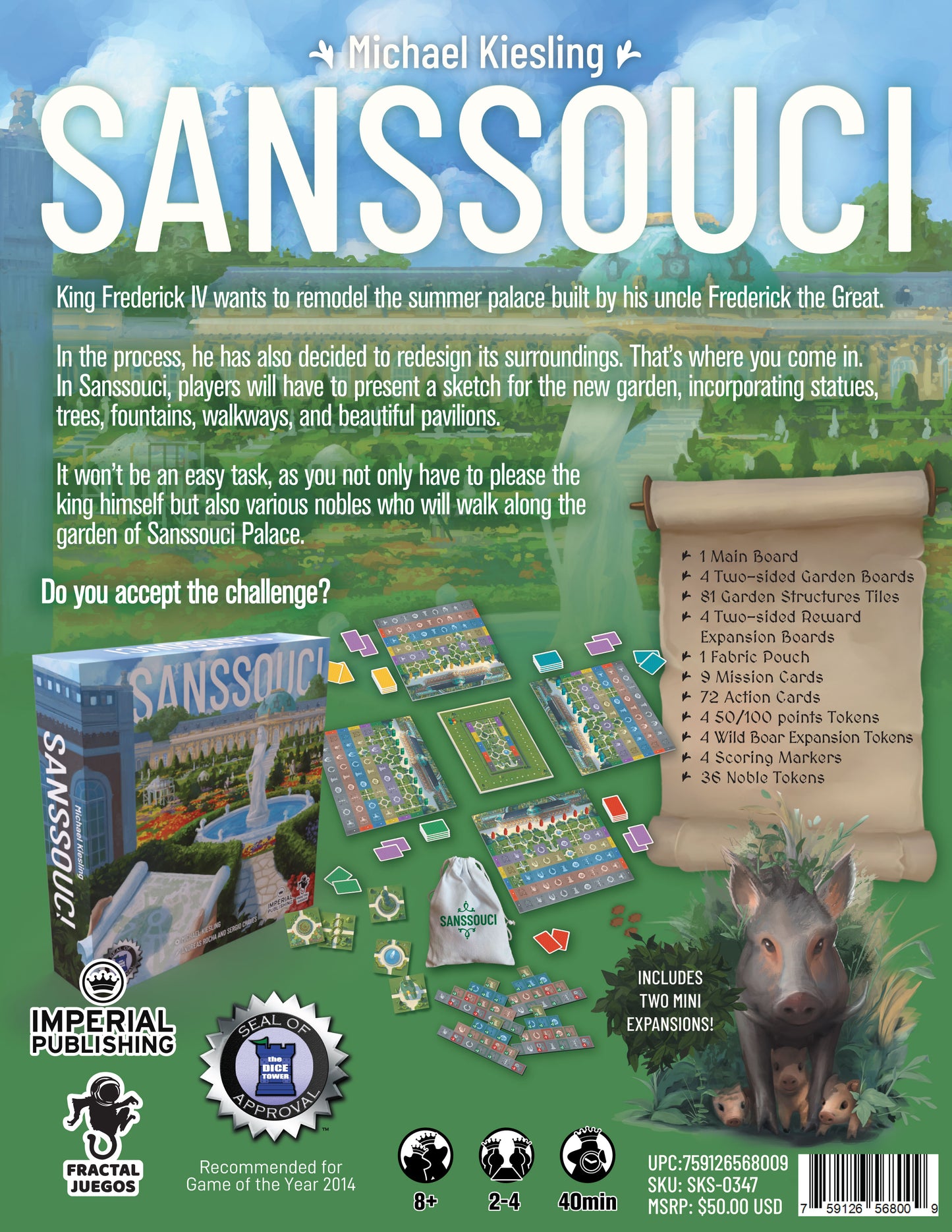 Sanssouci 2-4 Player Board Game by Michael Kiesling  (IN STOCK)