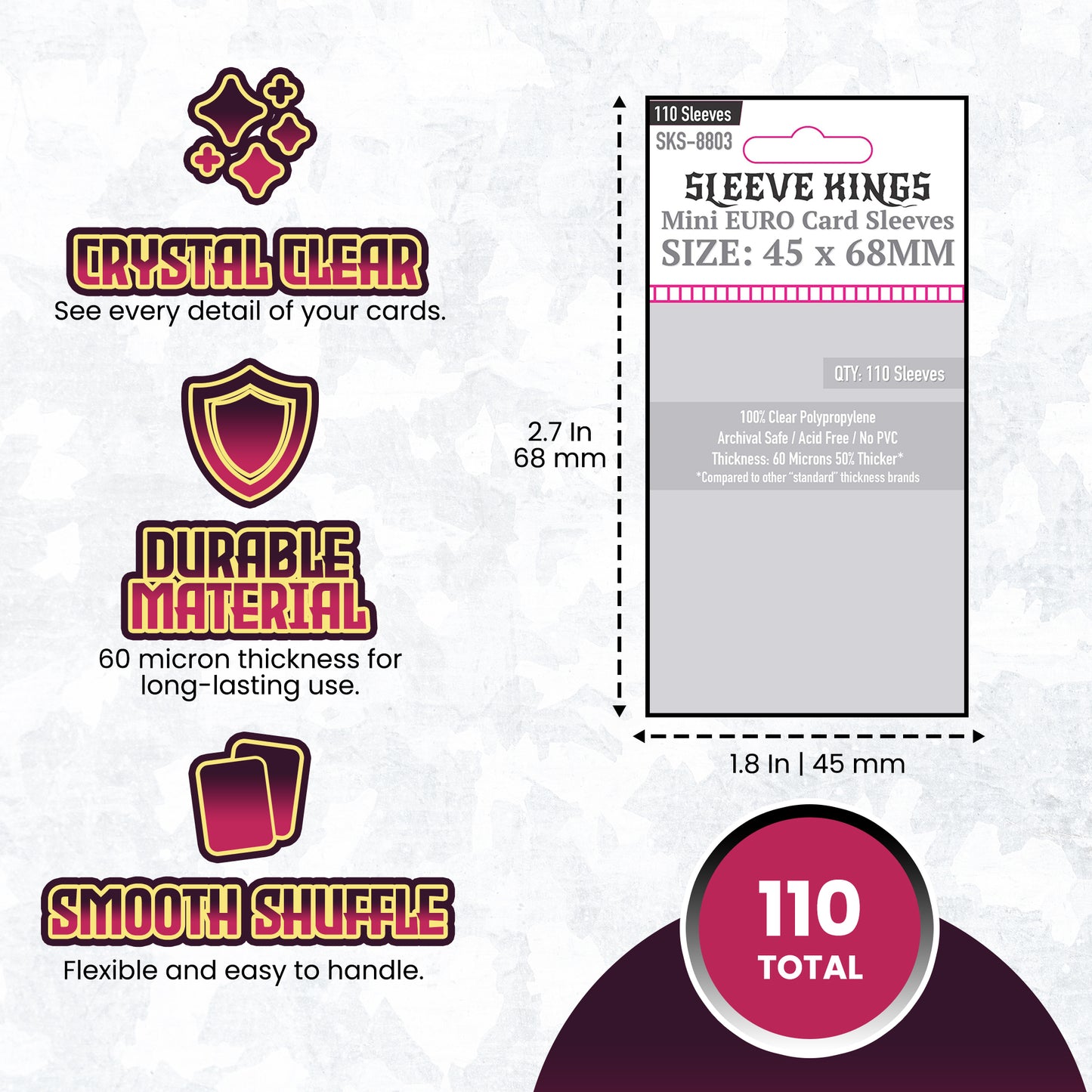 Mini Euro Card Sleeves (45x68mm) 110 Pack, 60 Micron, SKS-8803