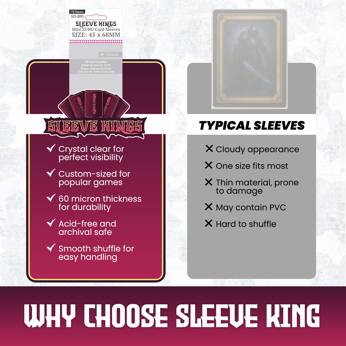 Mini Euro Card Sleeves (45x68mm) 110 Pack, 60 Micron, SKS-8803