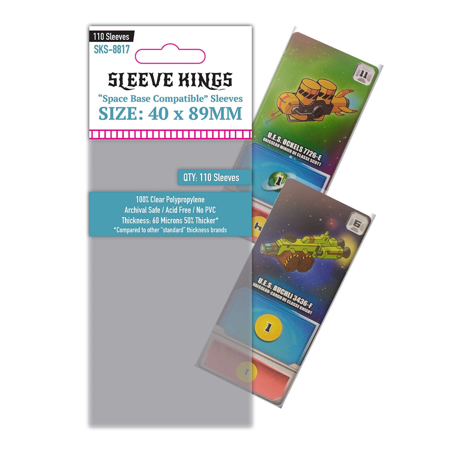 "Space Base" Compatible Card Sleeves (40x89mm) 110 Pack, 60 Micron, SKS-8817