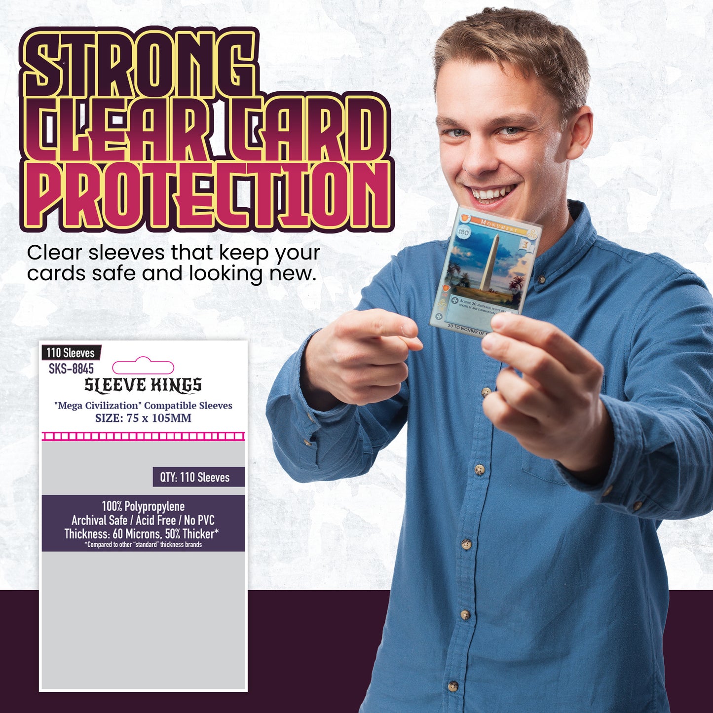 "Mega Civilization" Compatible Sleeves (75x105mm)  110 pack, 60 Microns, SKS-8845