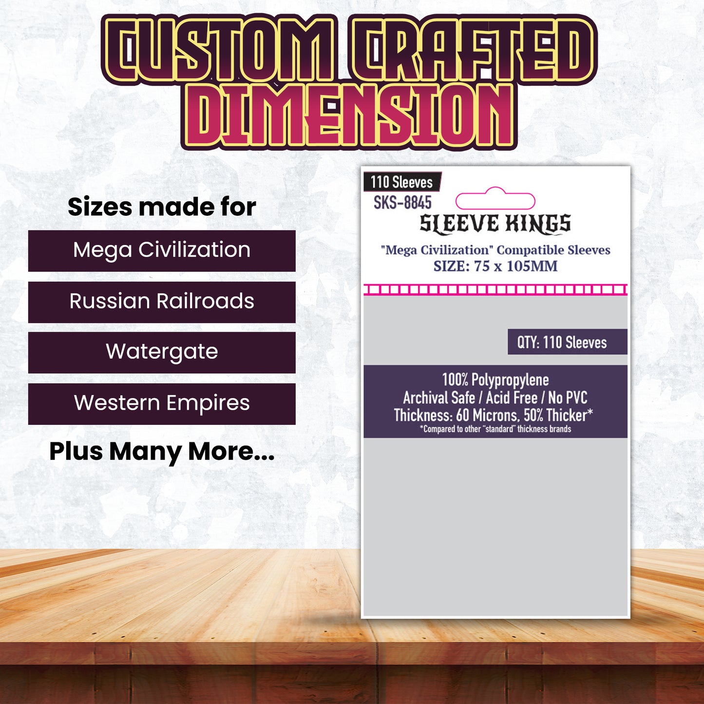 "Mega Civilization" Compatible Sleeves (75x105mm)  110 pack, 60 Microns, SKS-8845