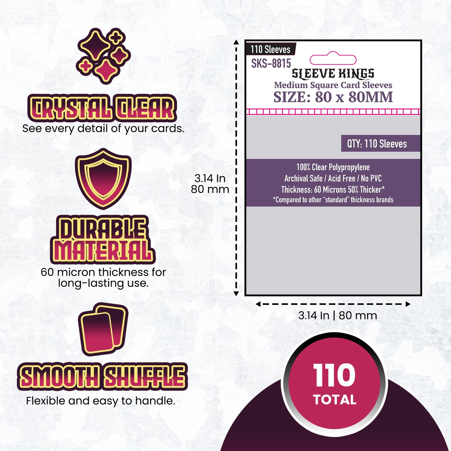 Medium Square Card Sleeves (80x80mm) 110 Pack, 60 Micron, SKS-8815