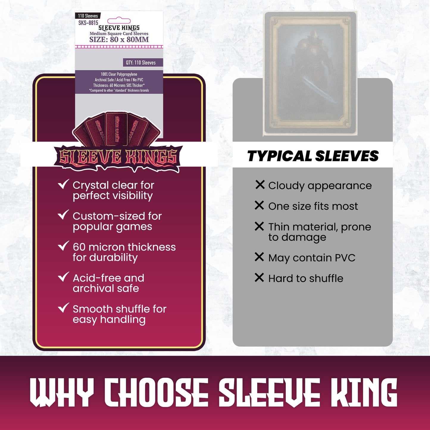 Medium Square Card Sleeves (80x80mm) 110 Pack, 60 Micron, SKS-8815