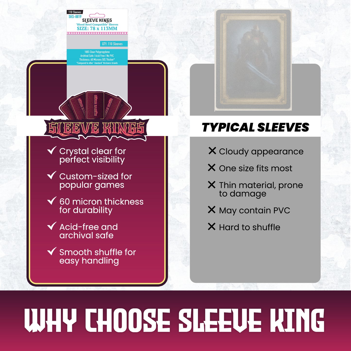 "Blood Bowl" Compatible Sleeves (78x113mm) 110 Pack, 60 Micron, SKS-8819