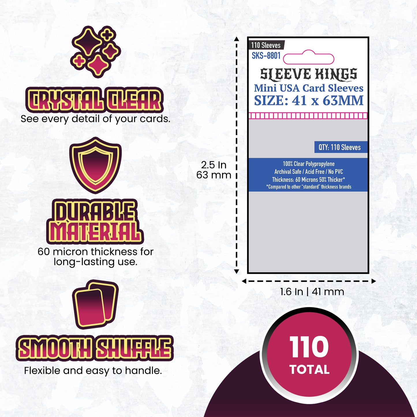 Sleeve Kings Mini USA Game Card Sleeves (41x63mm) 110 Pack, 60 Micron, SKS-8801