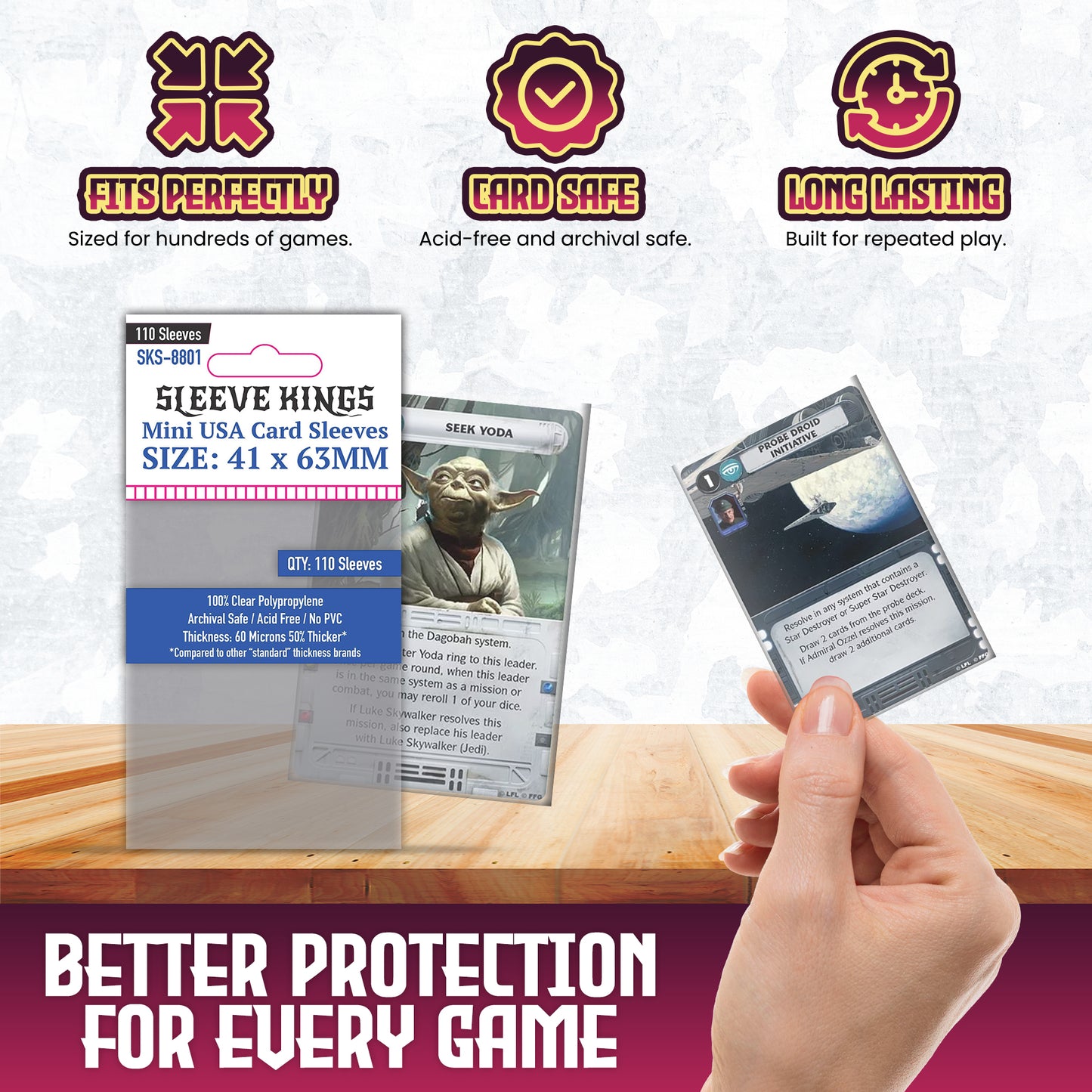 Sleeve Kings Mini USA Game Card Sleeves (41x63mm) 110 Pack, 60 Micron, SKS-8801