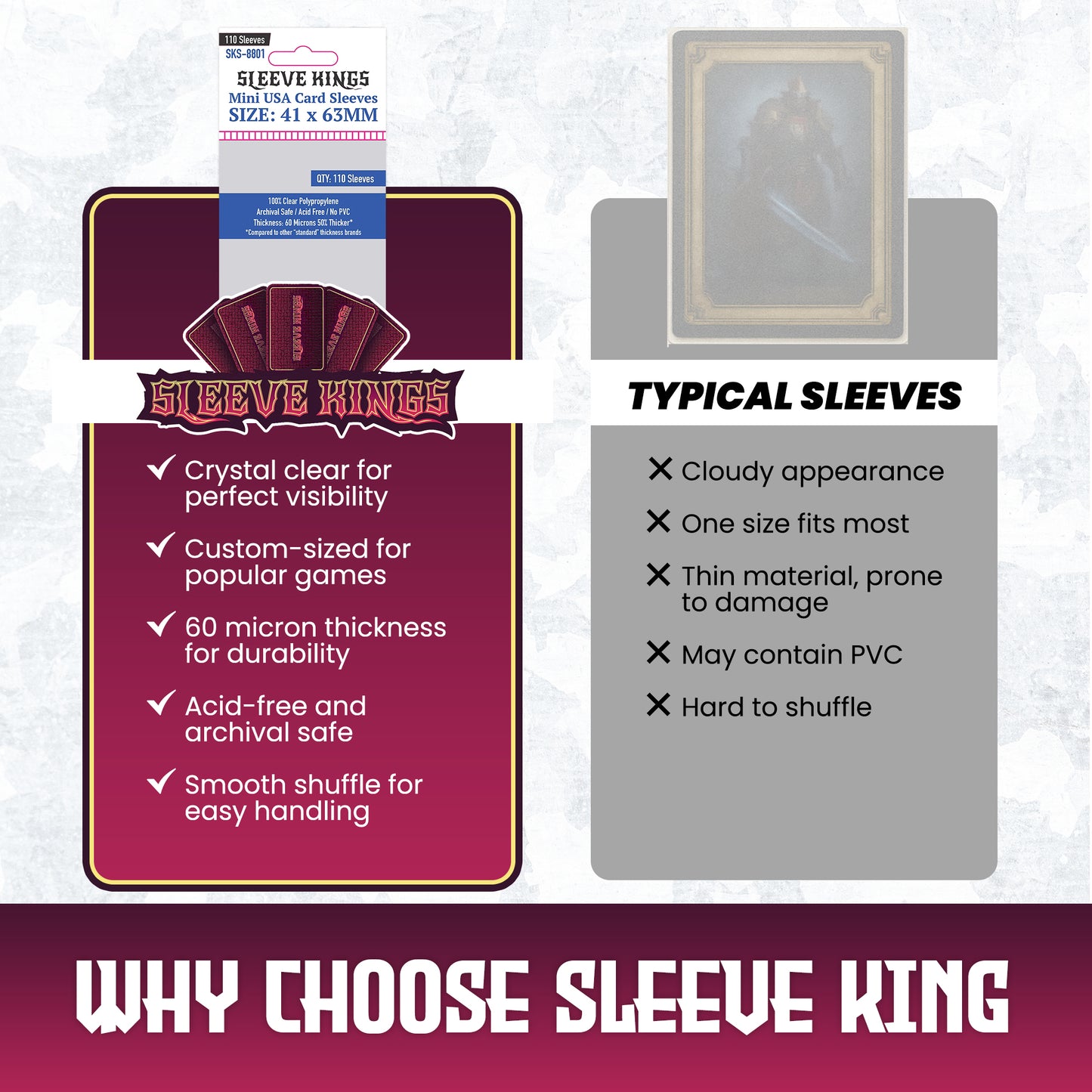 Sleeve Kings Mini USA Game Card Sleeves (41x63mm) 110 Pack, 60 Micron, SKS-8801