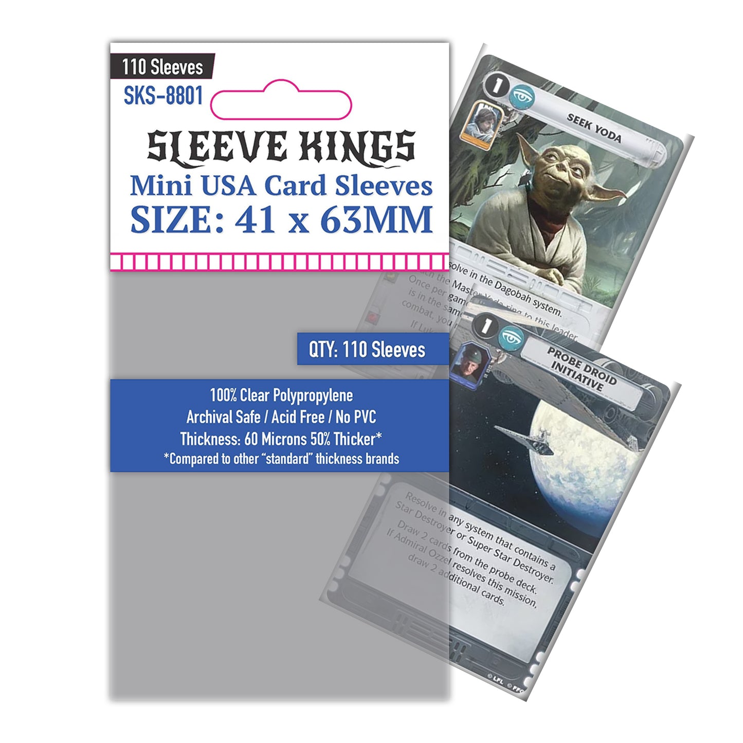 Sleeve Kings Mini USA Game Card Sleeves (41x63mm) 110 Pack, 60 Micron, SKS-8801