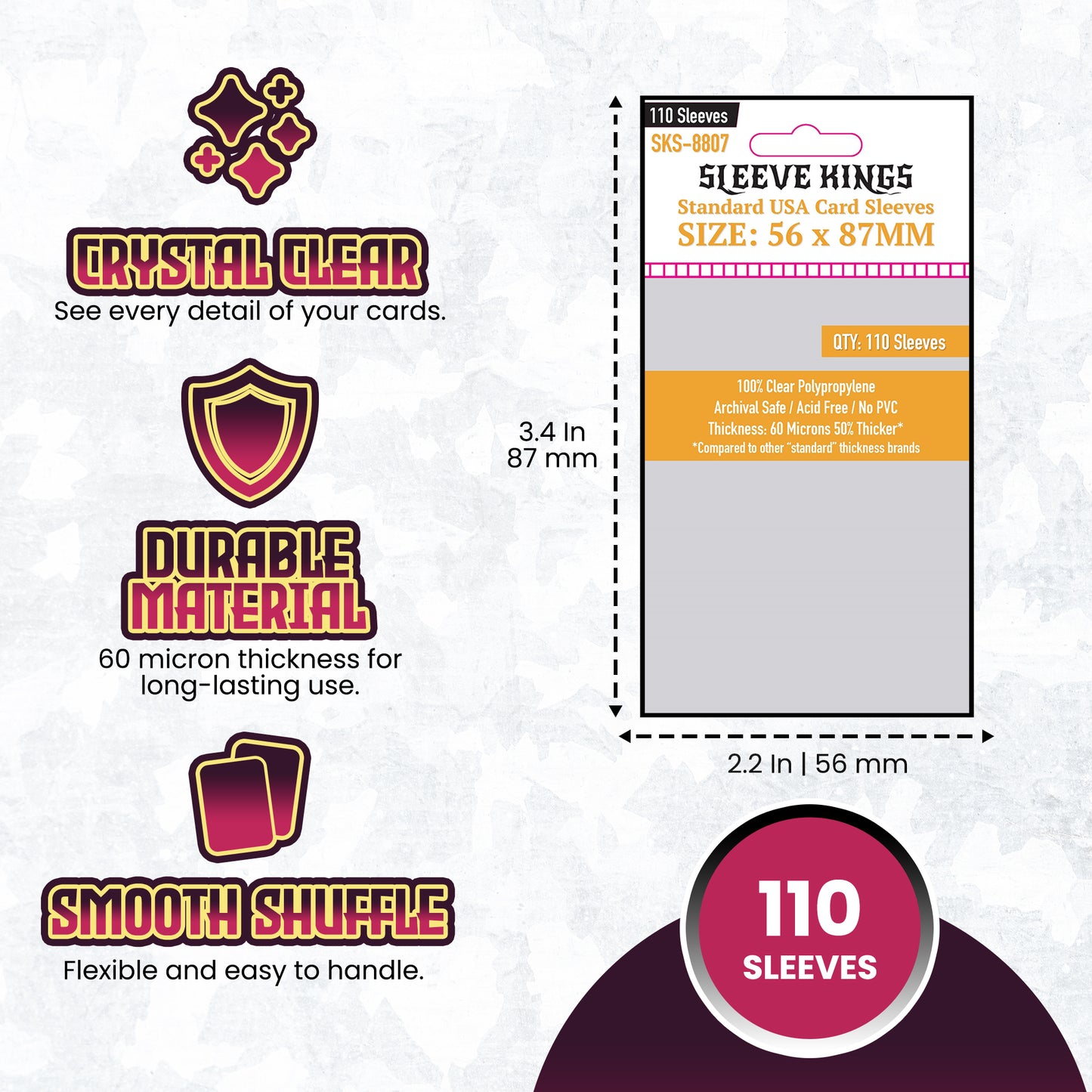 Standard USA Game Card Sleeves (56x87mm) 110 Pack, 60 Micron, SKS-8807