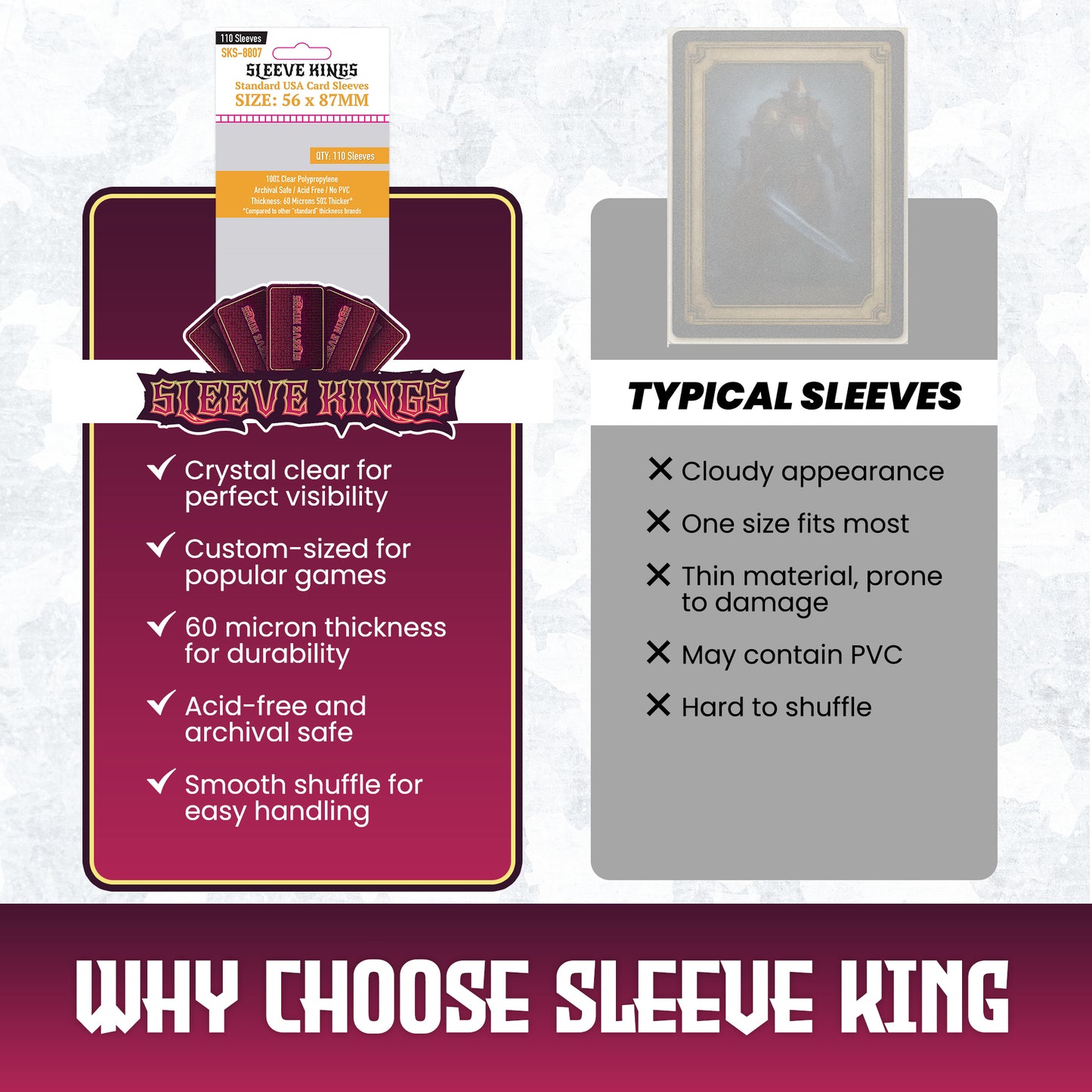 Standard USA Game Card Sleeves (56x87mm) 110 Pack, 60 Micron, SKS-8807