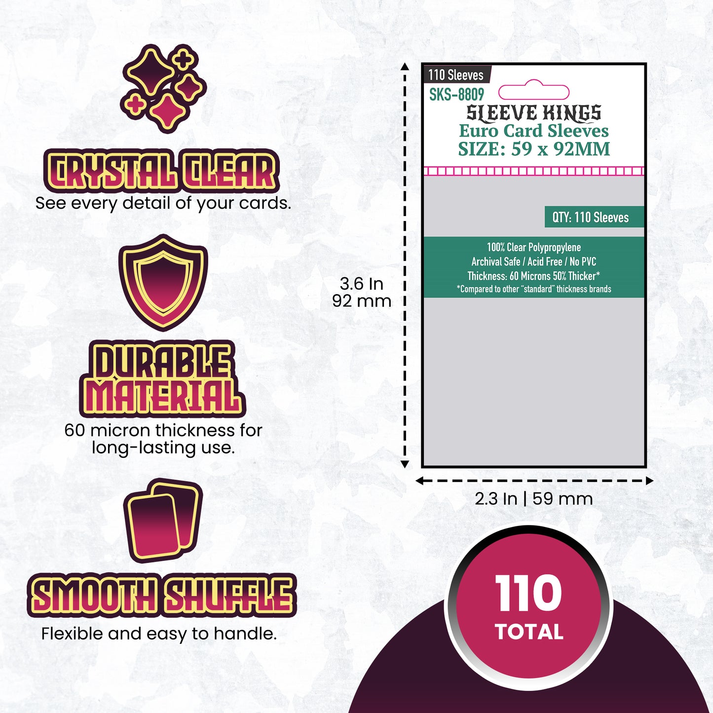 SKS-8809, Sleeve Kings Euro Card Sleeves (59x92mm) - 110 Pack