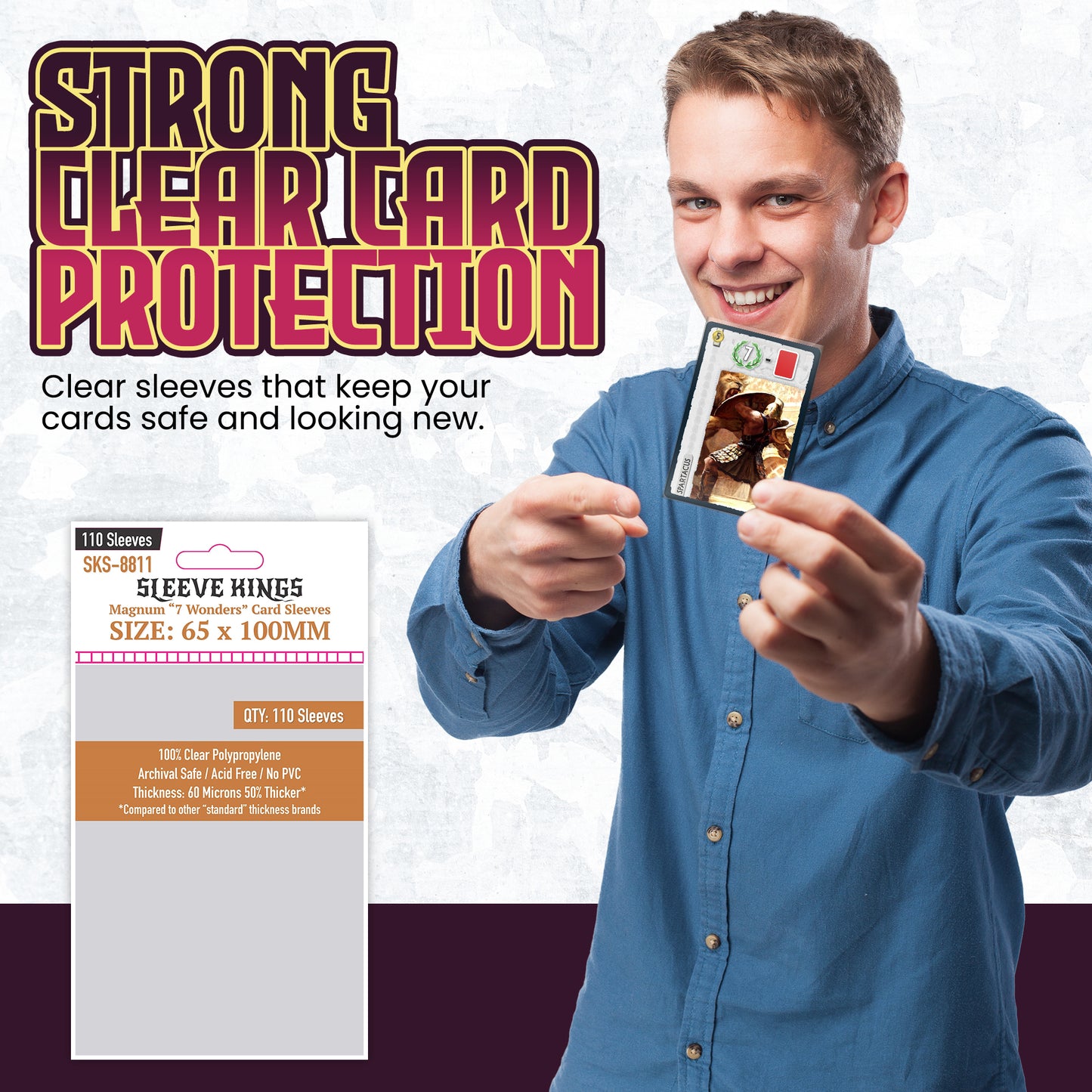 "7 Wonders" Magnum Card Sleeves (65x100mm) 110 Pack, 60 Micron, SKS-8811