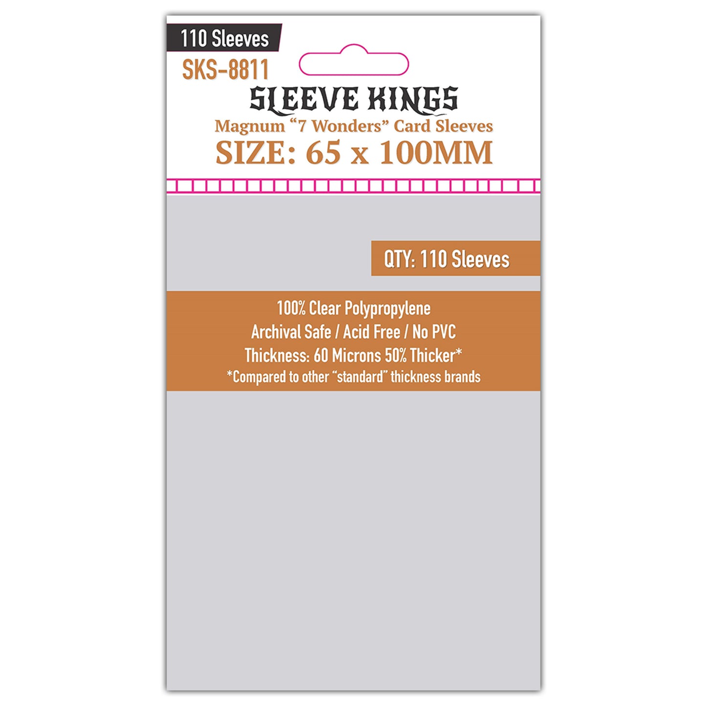 "7 Wonders" Magnum Card Sleeves (65x100mm) 110 Pack, 60 Micron, SKS-8811