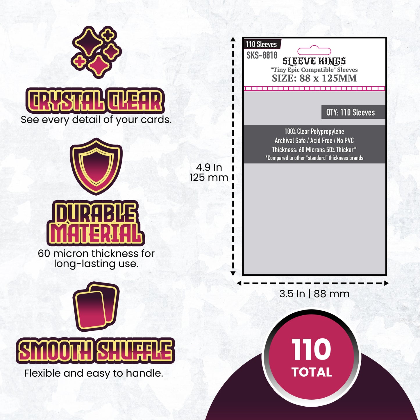 "Tiny Epic" Compatible Card Sleeves (88x125mm) 110 Pack, 60 Micron, SKS-8818