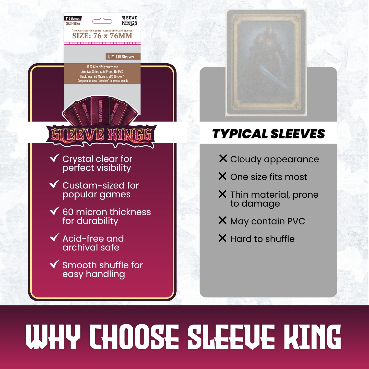 "Hogwarts Battle" Compatible Large Sleeves (76x76mm) 110 Pack, 60 Micron, SKS-8826