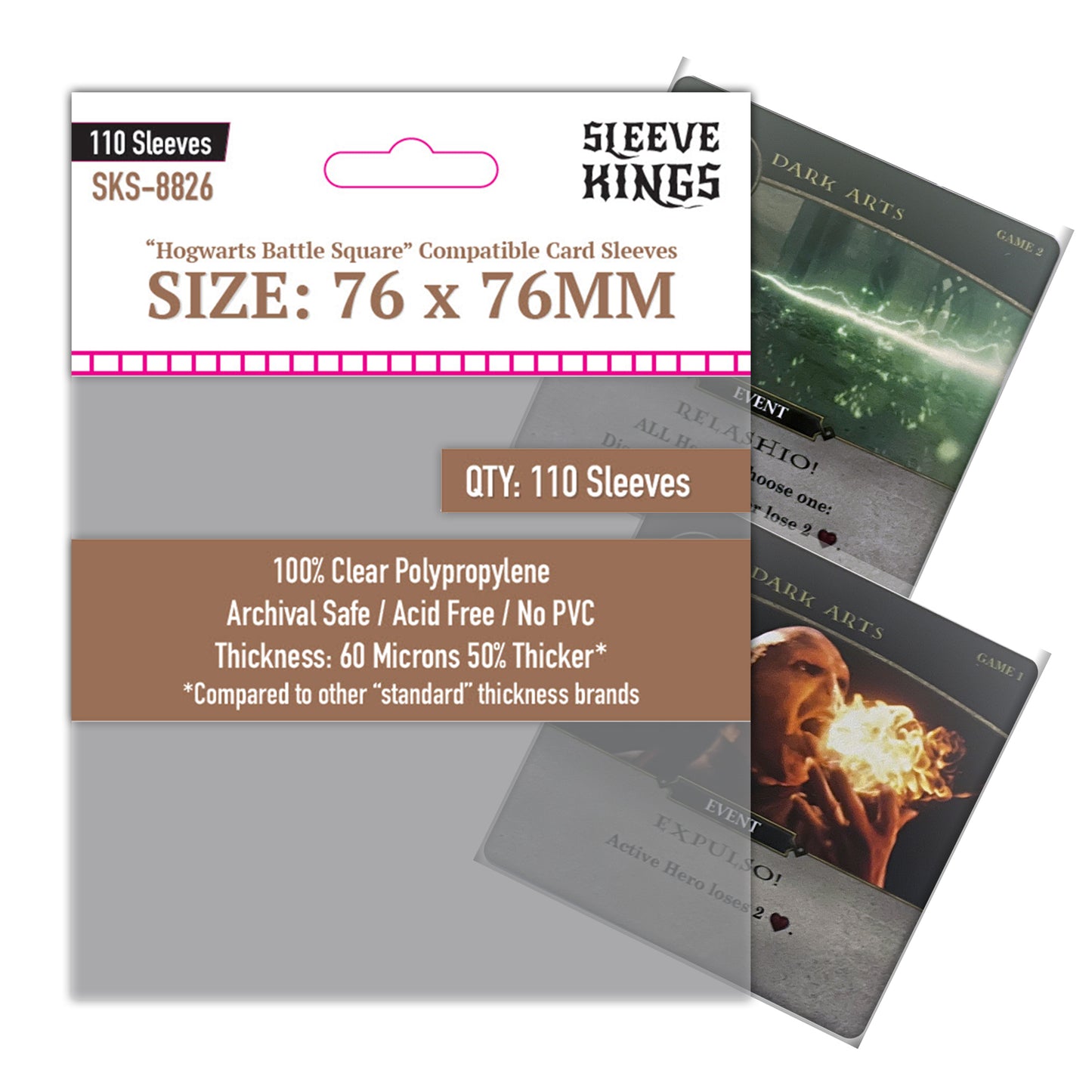 "Hogwarts Battle" Compatible Large Sleeves (76x76mm) 110 Pack, 60 Micron, SKS-8826
