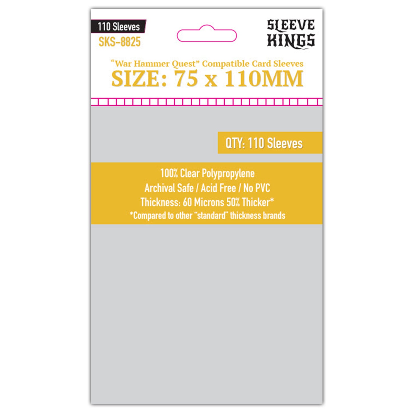 "War Hammer Quest" Compatible Sleeves (75x110mm) 110 Pack, 60 Micron, SKS-8825
