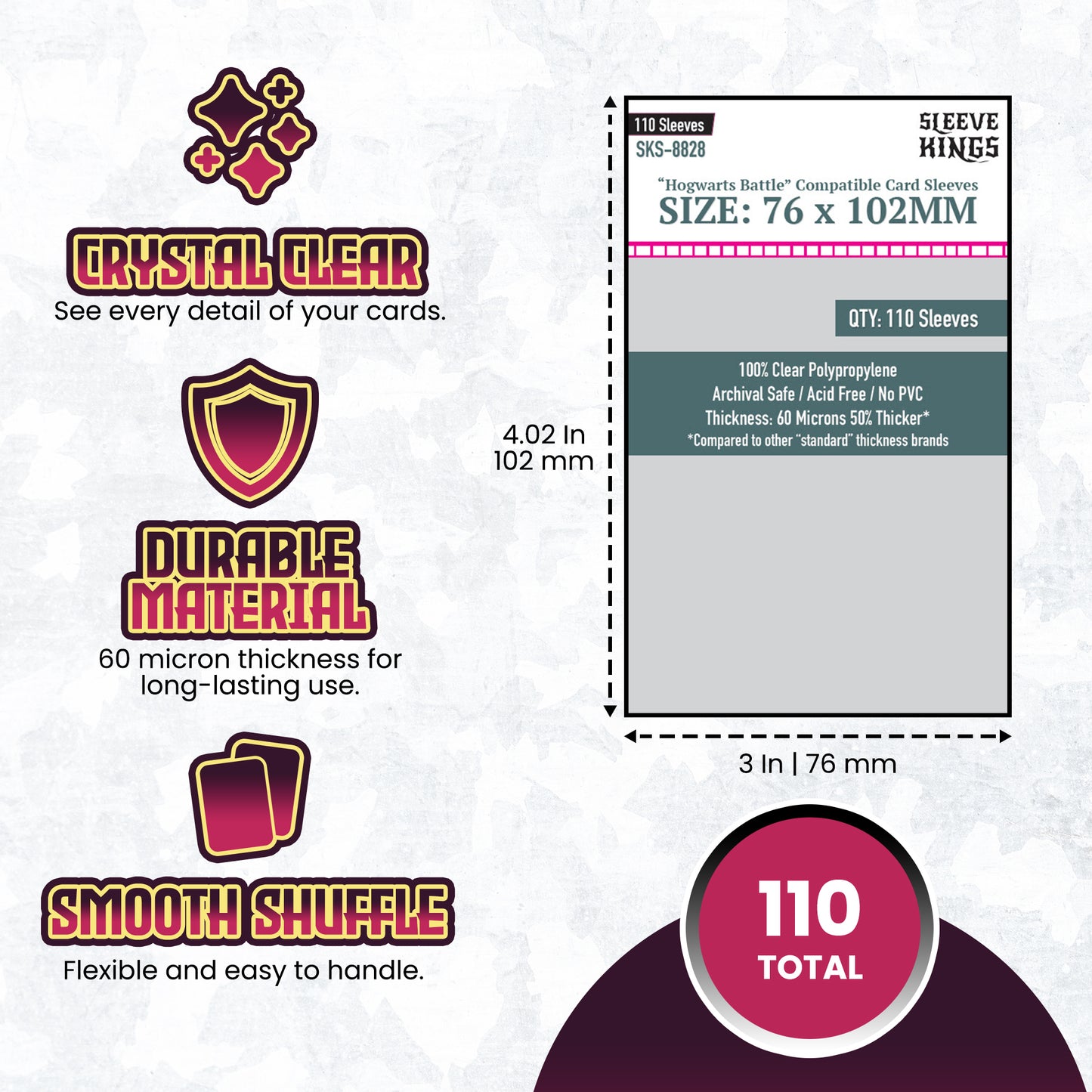 "Hogwarts Battle" Compatible Large Sleeves (76x102mm) 110 Pack, 60 Micron, SKS-8828
