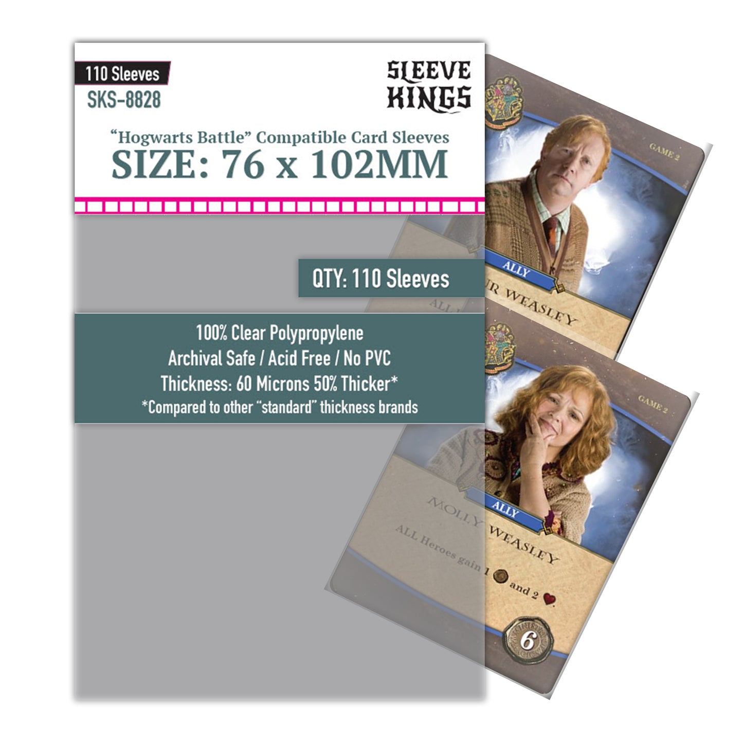 "Hogwarts Battle" Compatible Large Sleeves (76x102mm) 110 Pack, 60 Micron, SKS-8828
