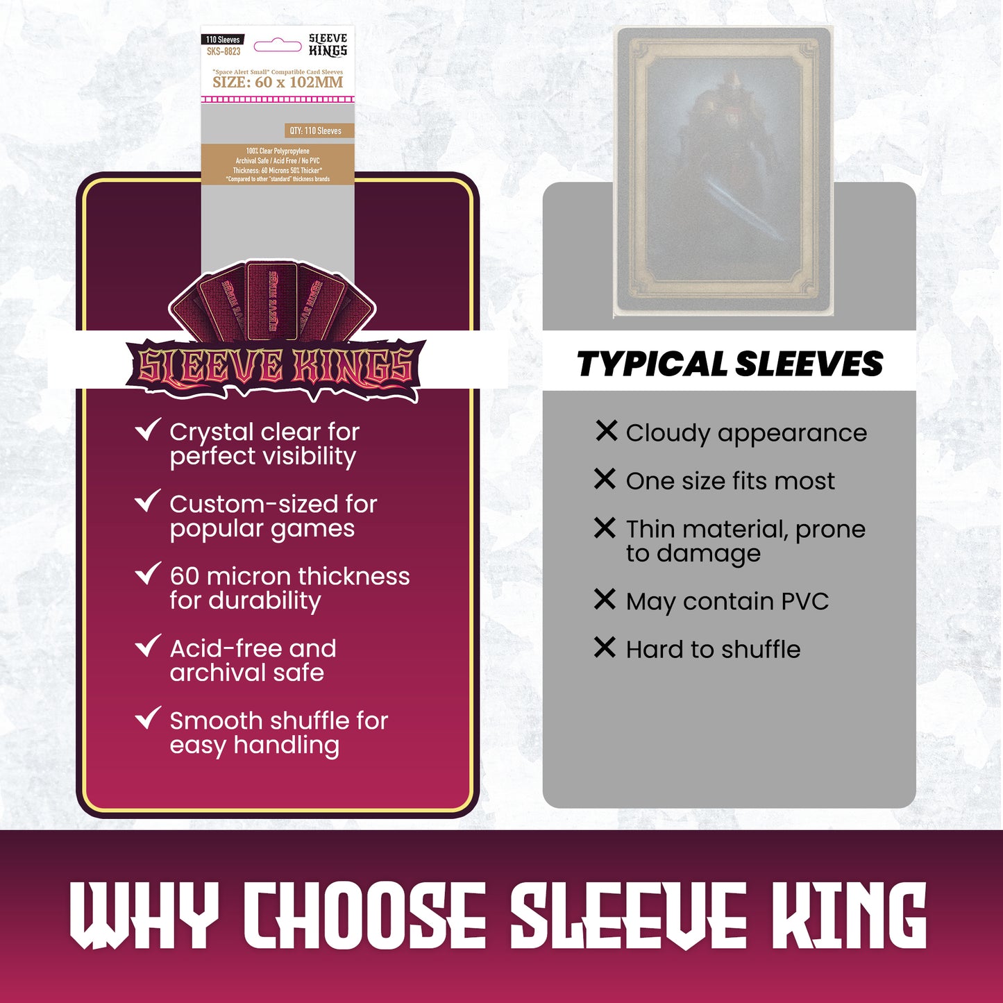 "Space Alert" Compatible Sleeves (60x102mm) 110 Pack, 60 Micron, SKS-8823