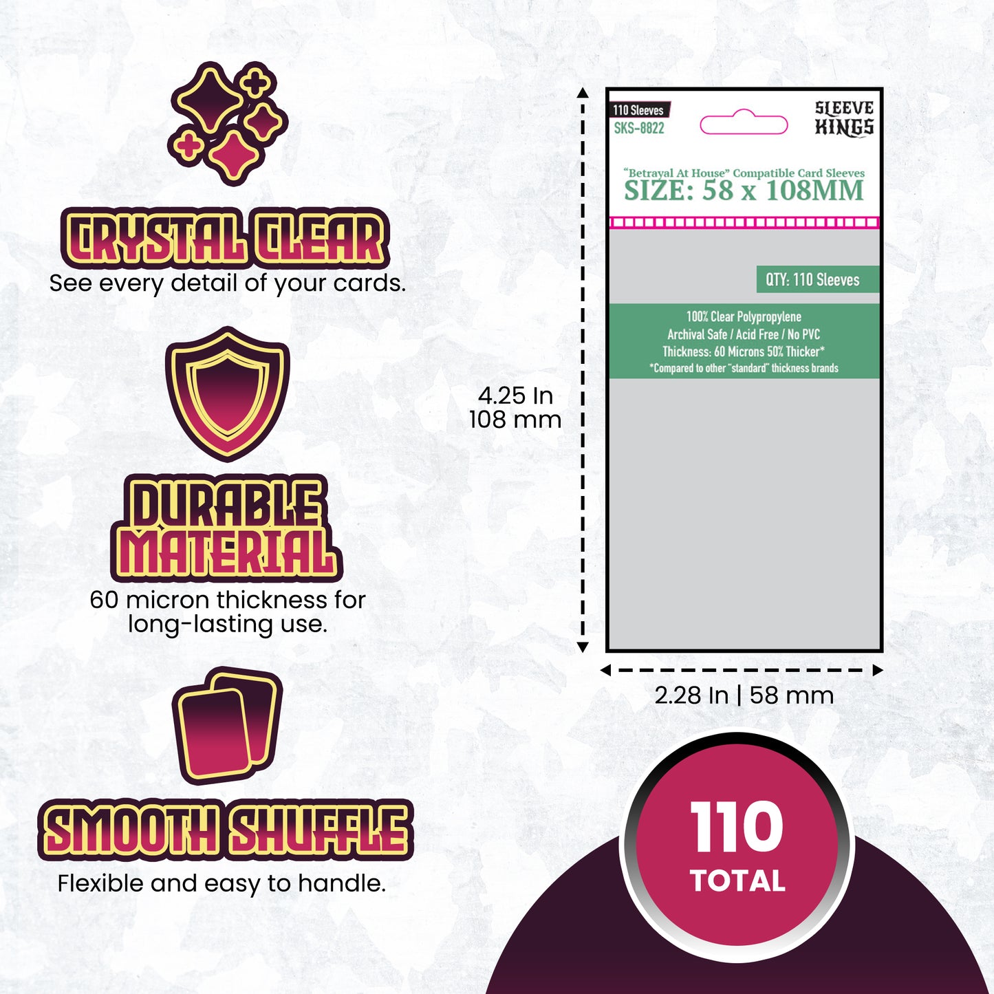 "Betrayal At House on the Hill" Compatible Sleeves (58x108mm) 110 Pack, 60 Micron, SKS-8822