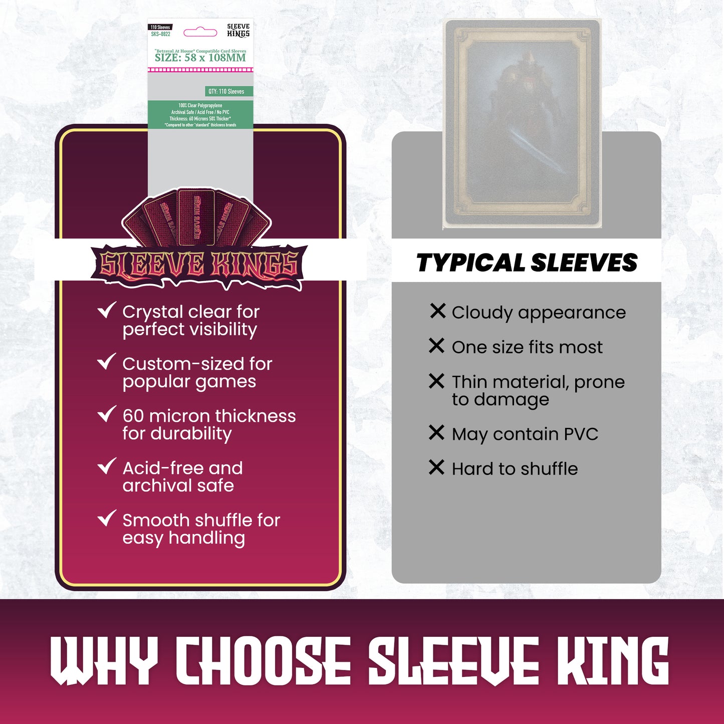 "Betrayal At House on the Hill" Compatible Sleeves (58x108mm) 110 Pack, 60 Micron, SKS-8822