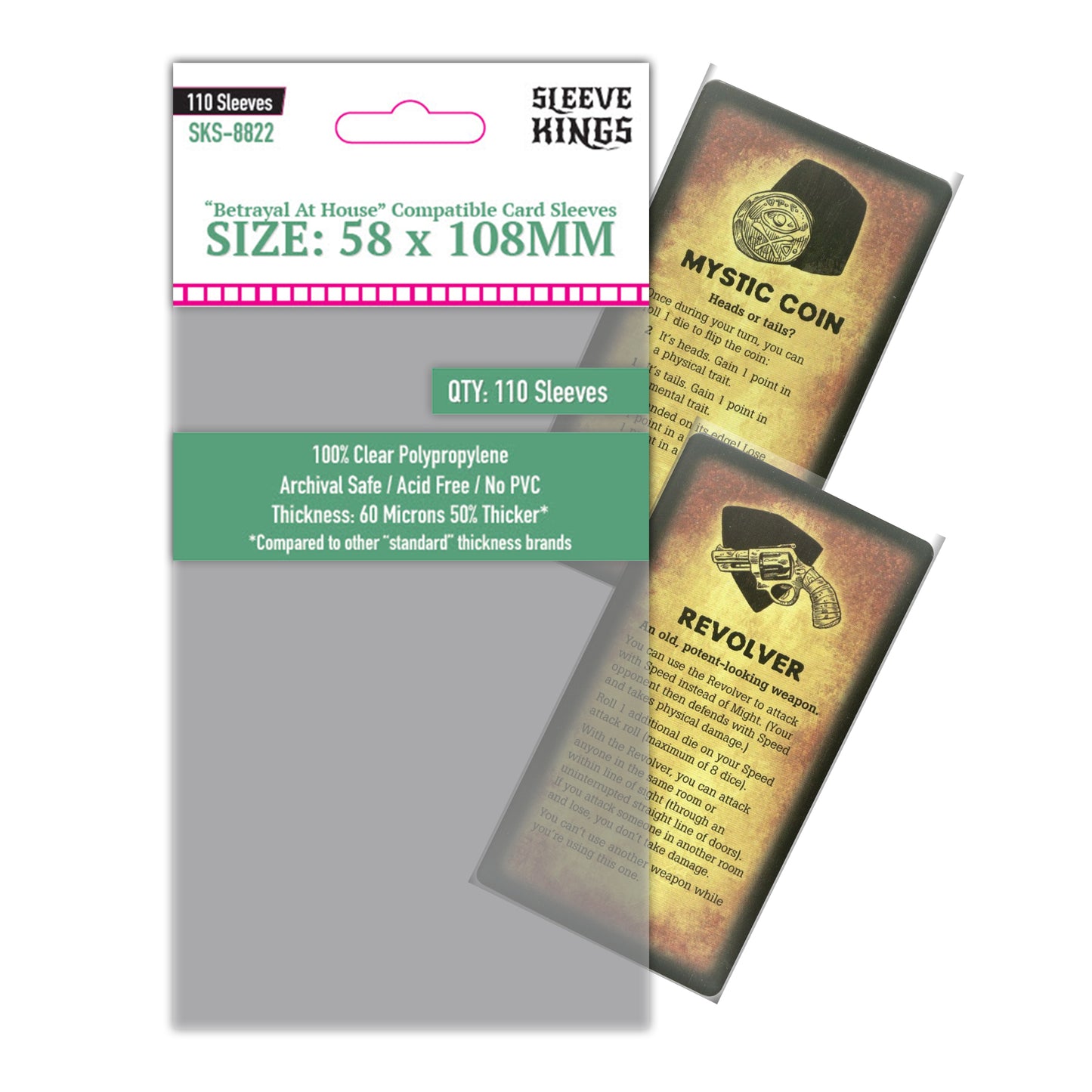 "Betrayal At House on the Hill" Compatible Sleeves (58x108mm) 110 Pack, 60 Micron, SKS-8822