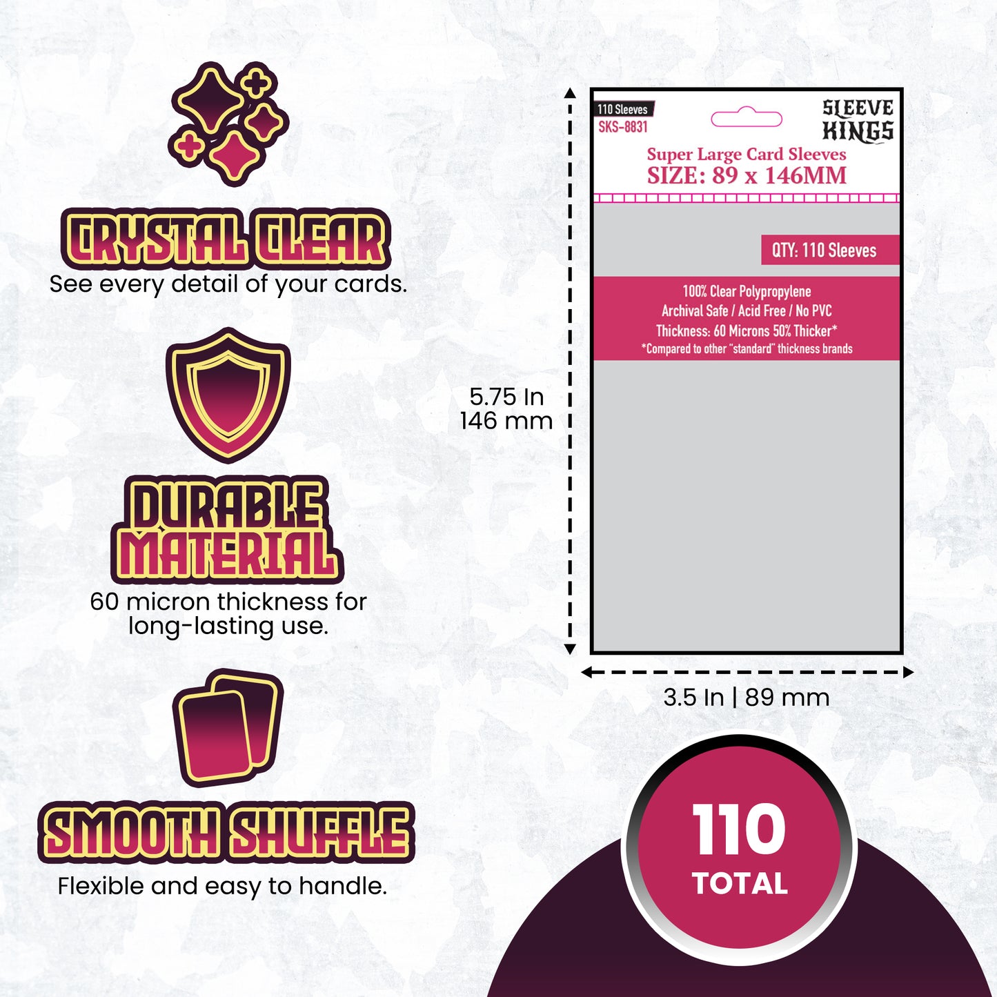 Super Large Game Card Sleeves (89x146mm) 110 Pack, 60 Micron, SKS-8831