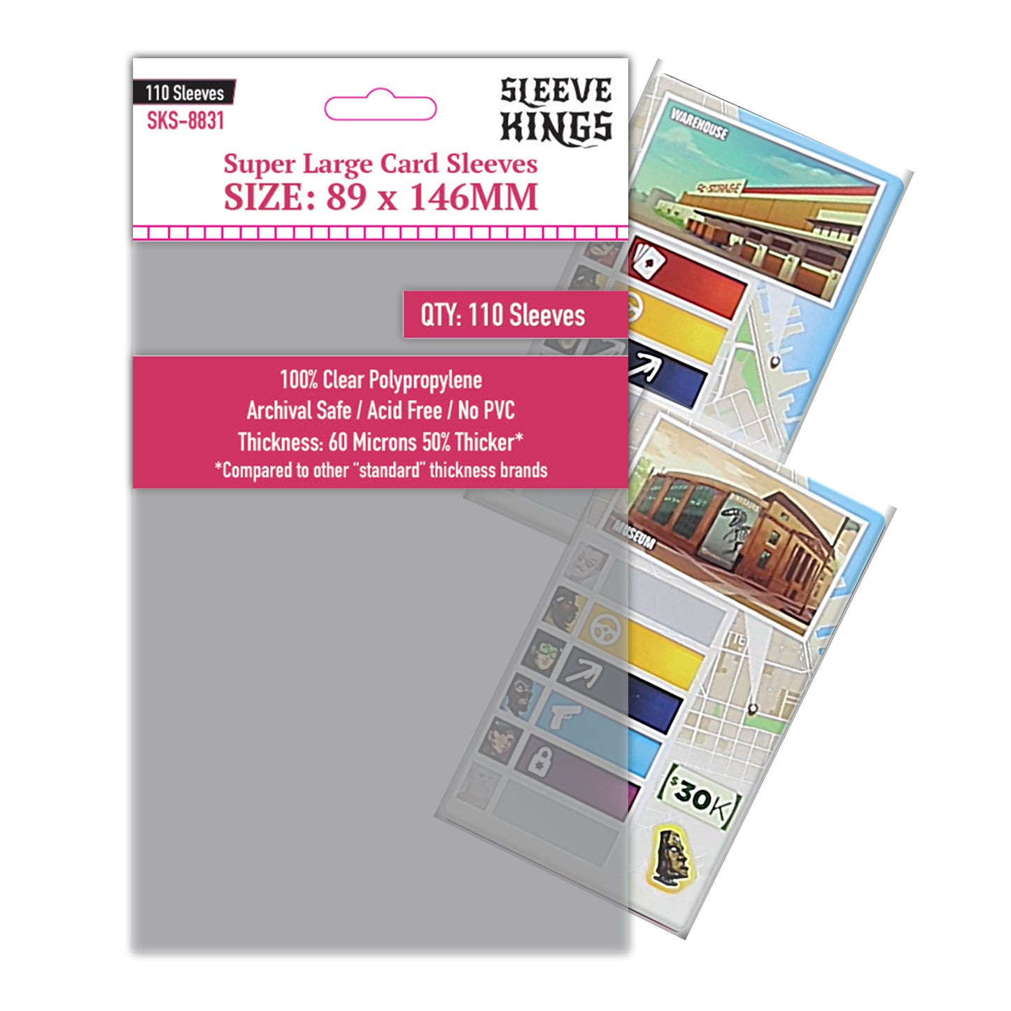 Super Large Game Card Sleeves (89x146mm) 110 Pack, 60 Micron, SKS-8831