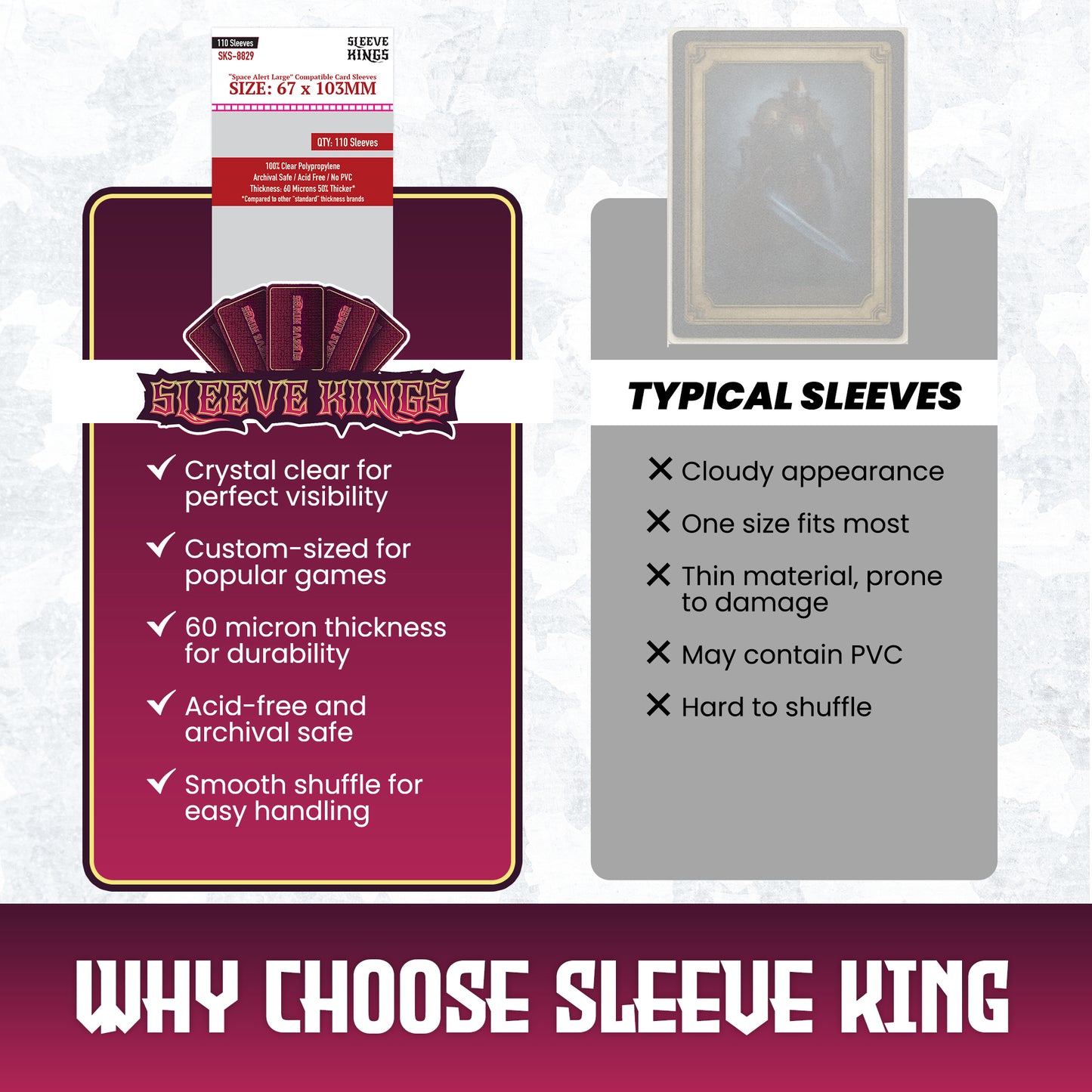 "Space Alert" Compatible Large Card Sleeves (67x103mm) 110 Pack, 60 Micron, SKS-8829