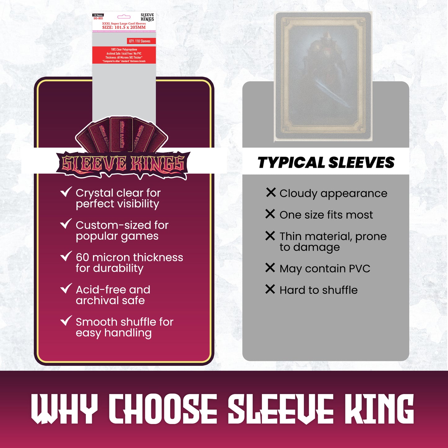XXXL Super Large Game Card Sleeves (101.5x203mm) 110 Pack, 60 Micron, SKS-8833