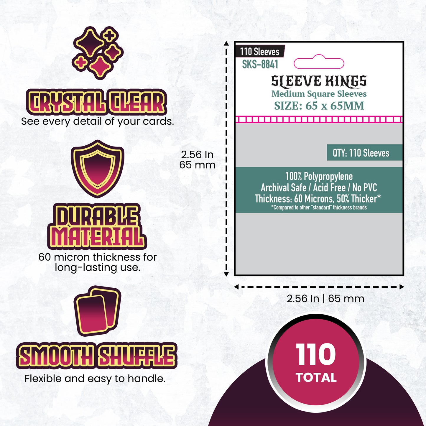 Medium Square Sleeves (65 X 65 MM) 110 Pack, 60 Microns SKS-8841