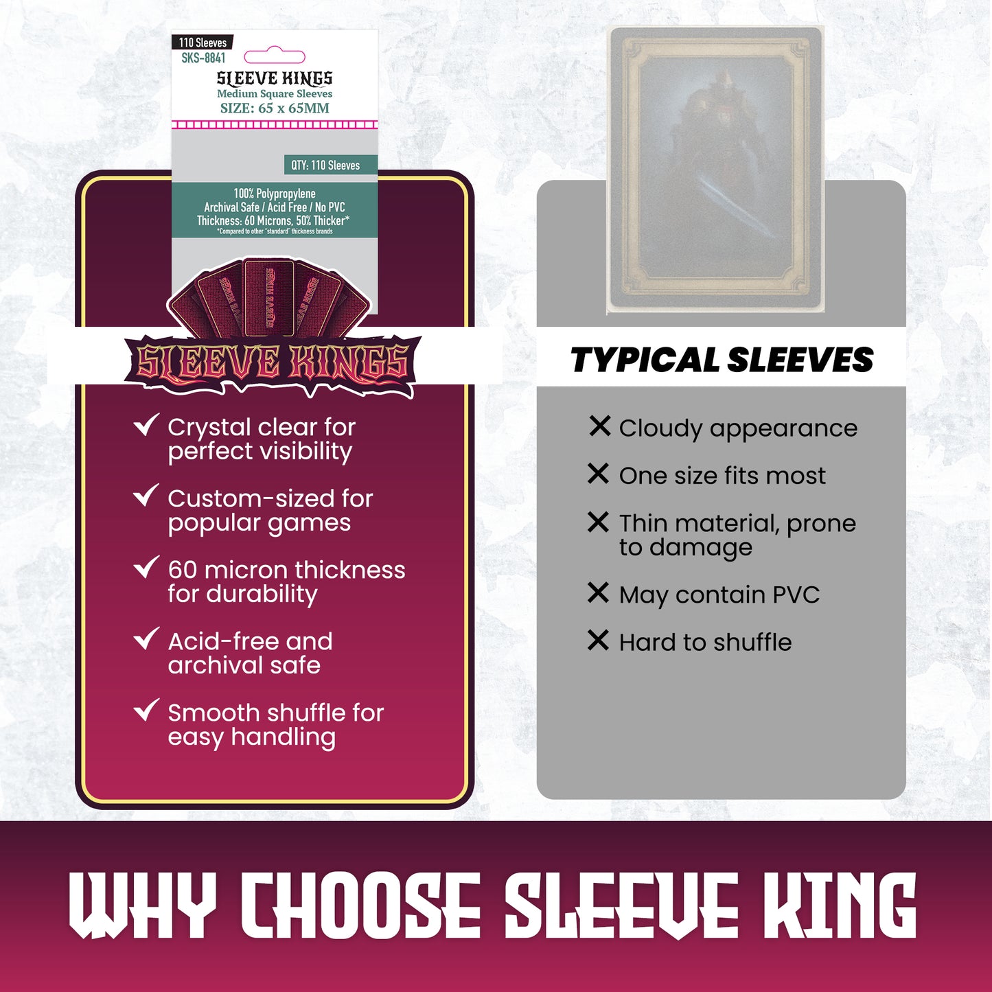 Medium Square Sleeves (65 X 65 MM) 110 Pack, 60 Microns SKS-8841